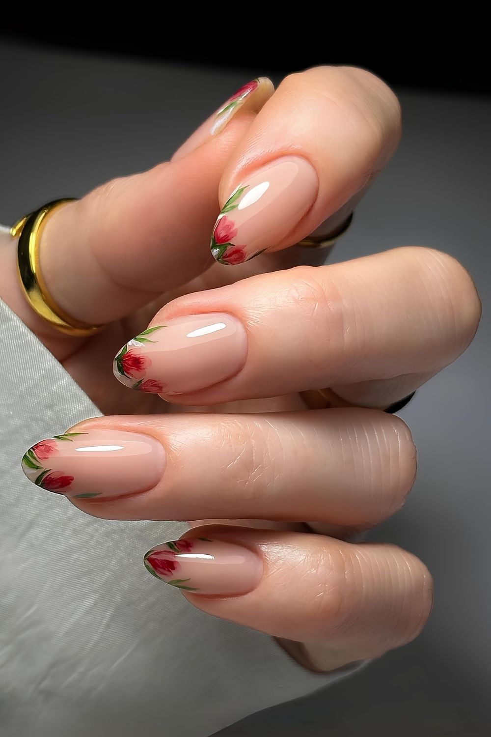 Floral watercolor French tip nails