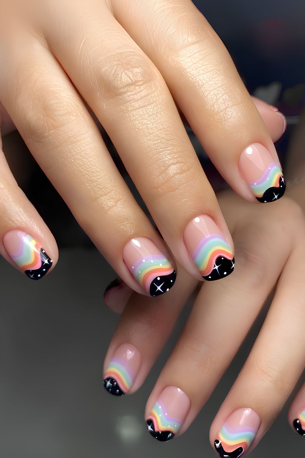 French tip nails inspired by progress pride flag