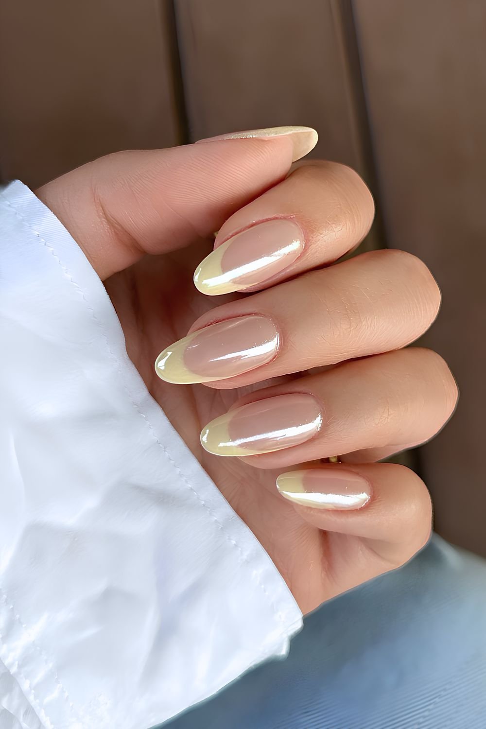 Glazed butter yellow French manicure