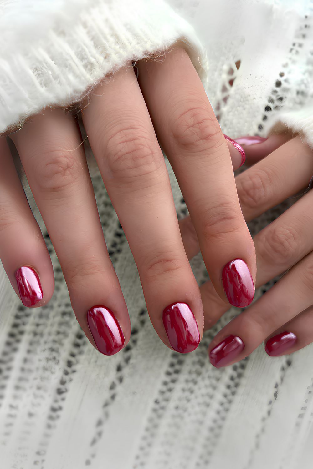 Glazed cherry red manicure