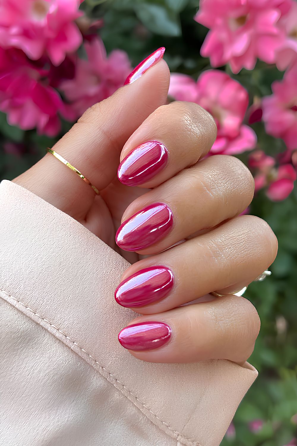 Glazed hot pink manicure