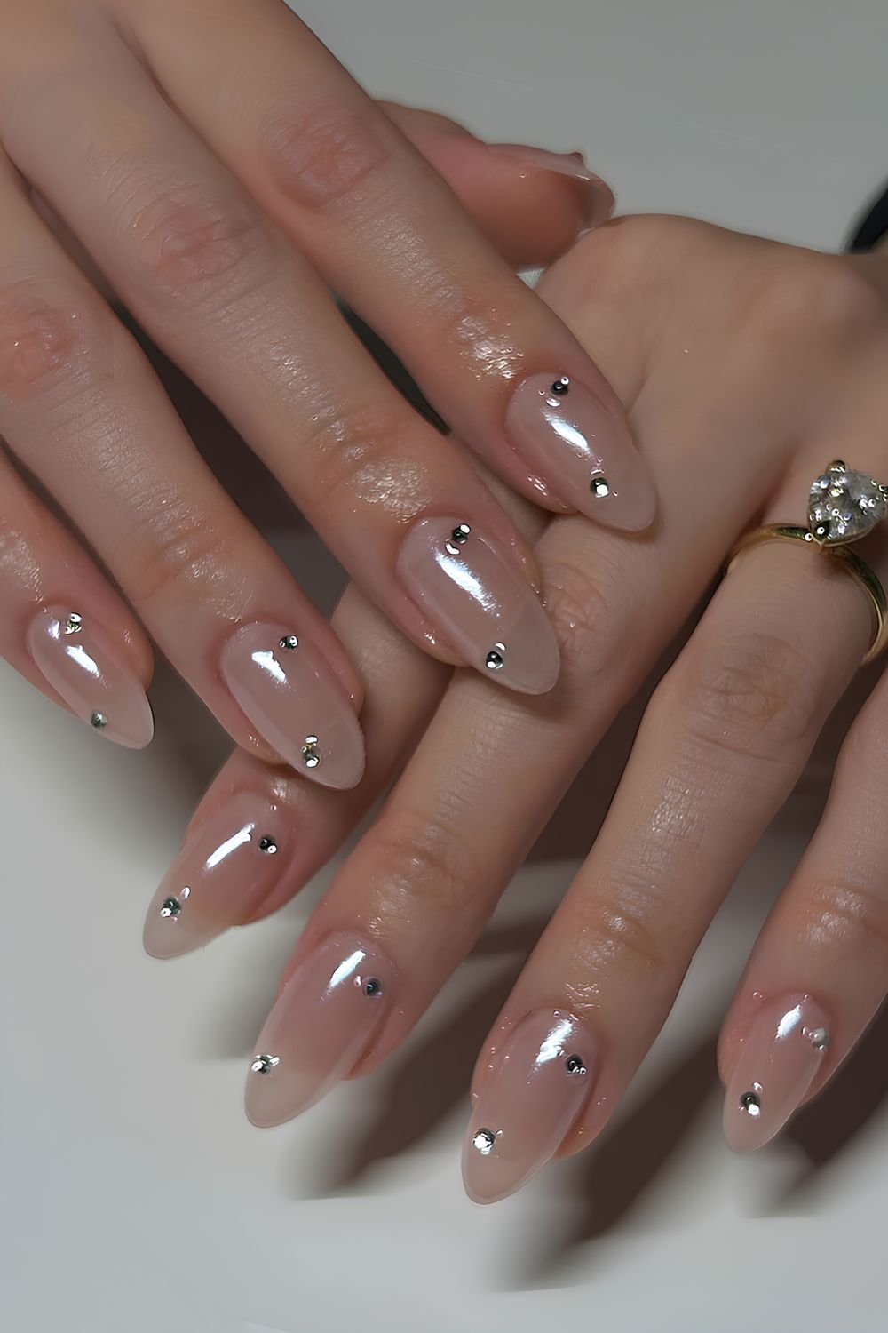 Glazed mani with rhinestones