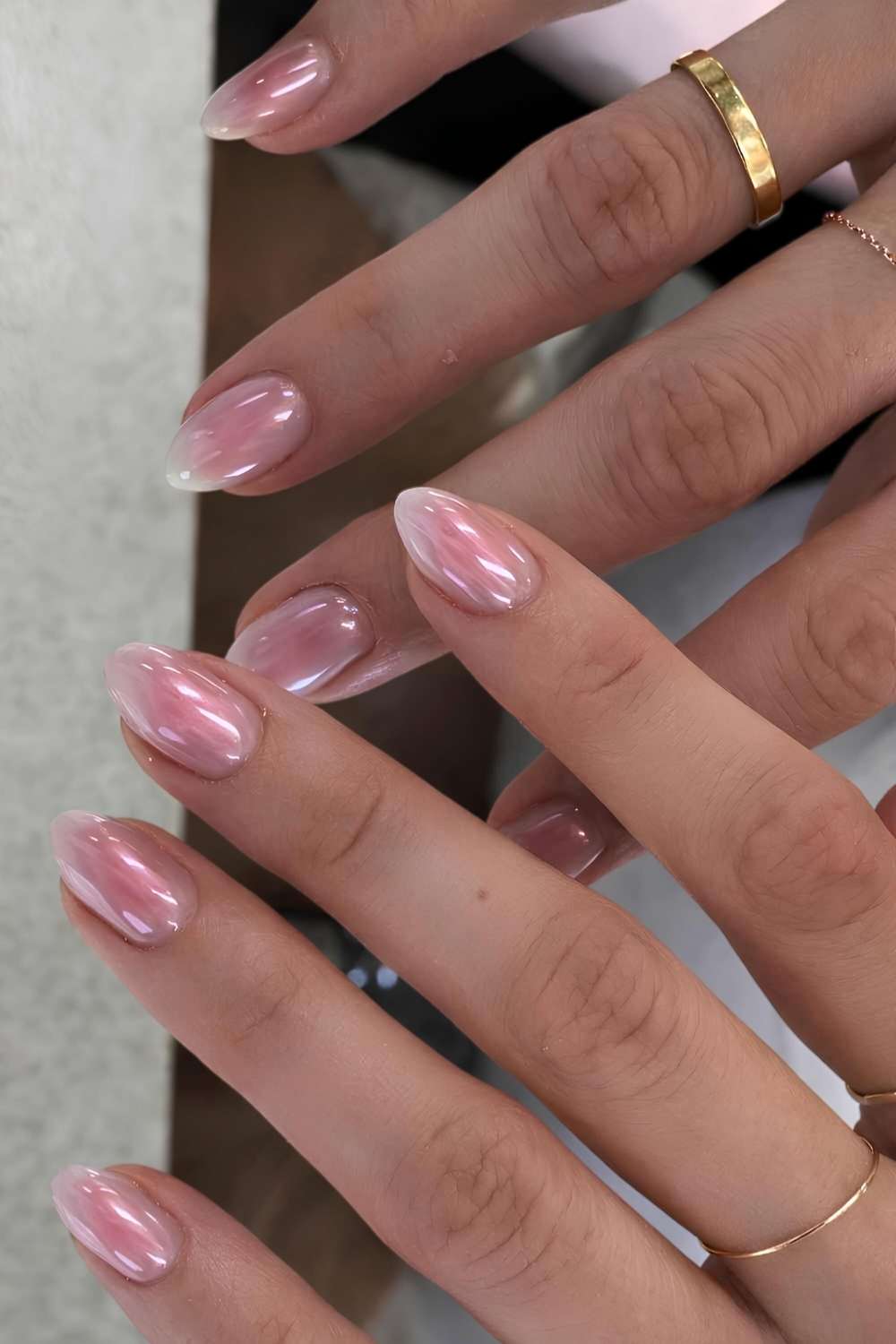 Glazed pink aura manicure