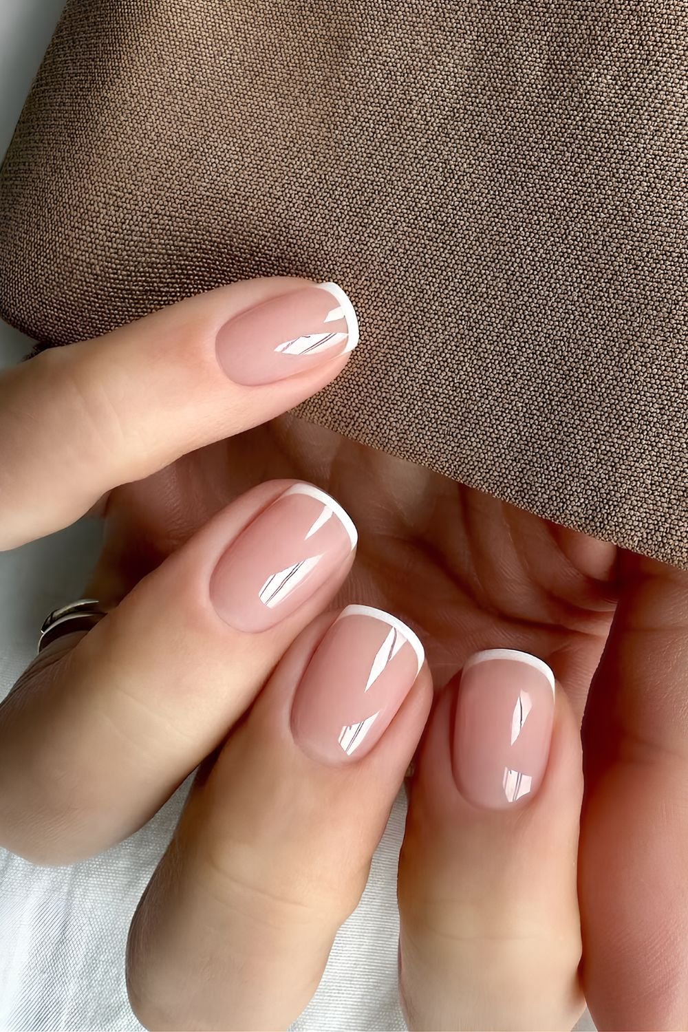 Glossy white micro French manicure