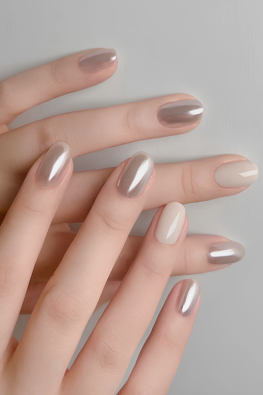 Gray chrome manicure