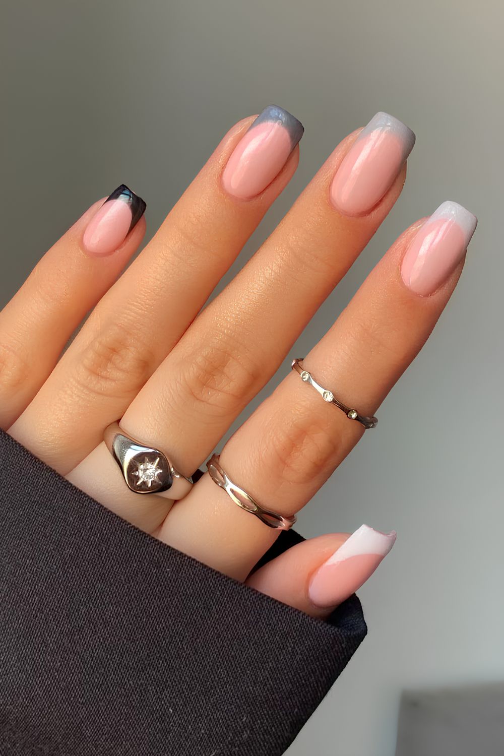 Gray gradient French manicure