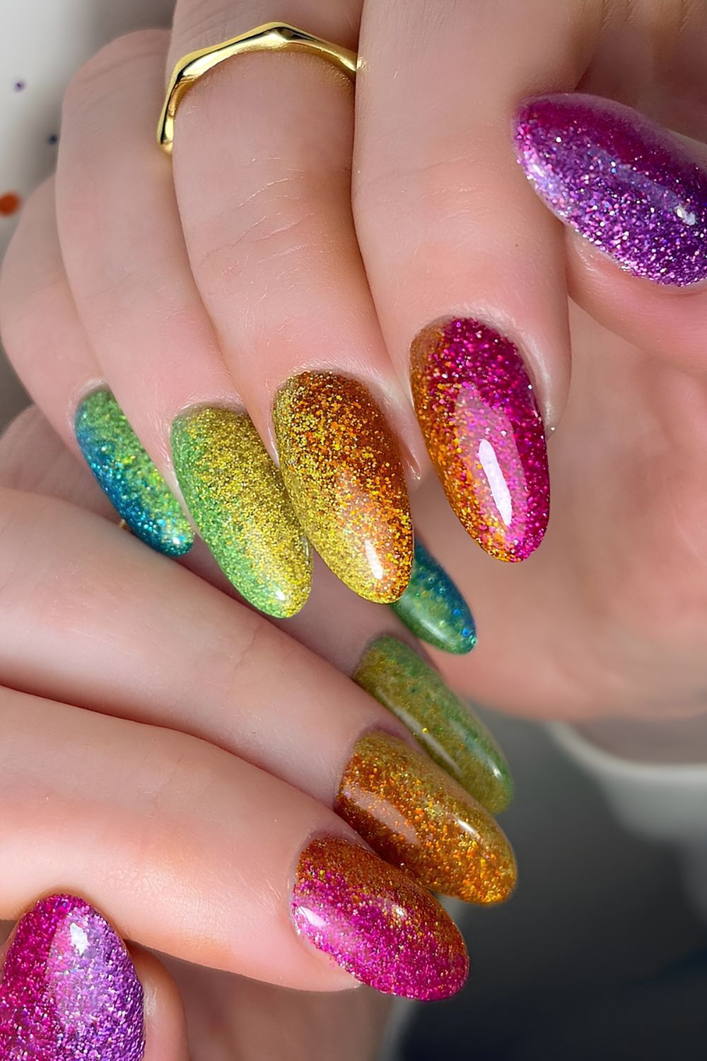 Holographic rainbow gradient nails