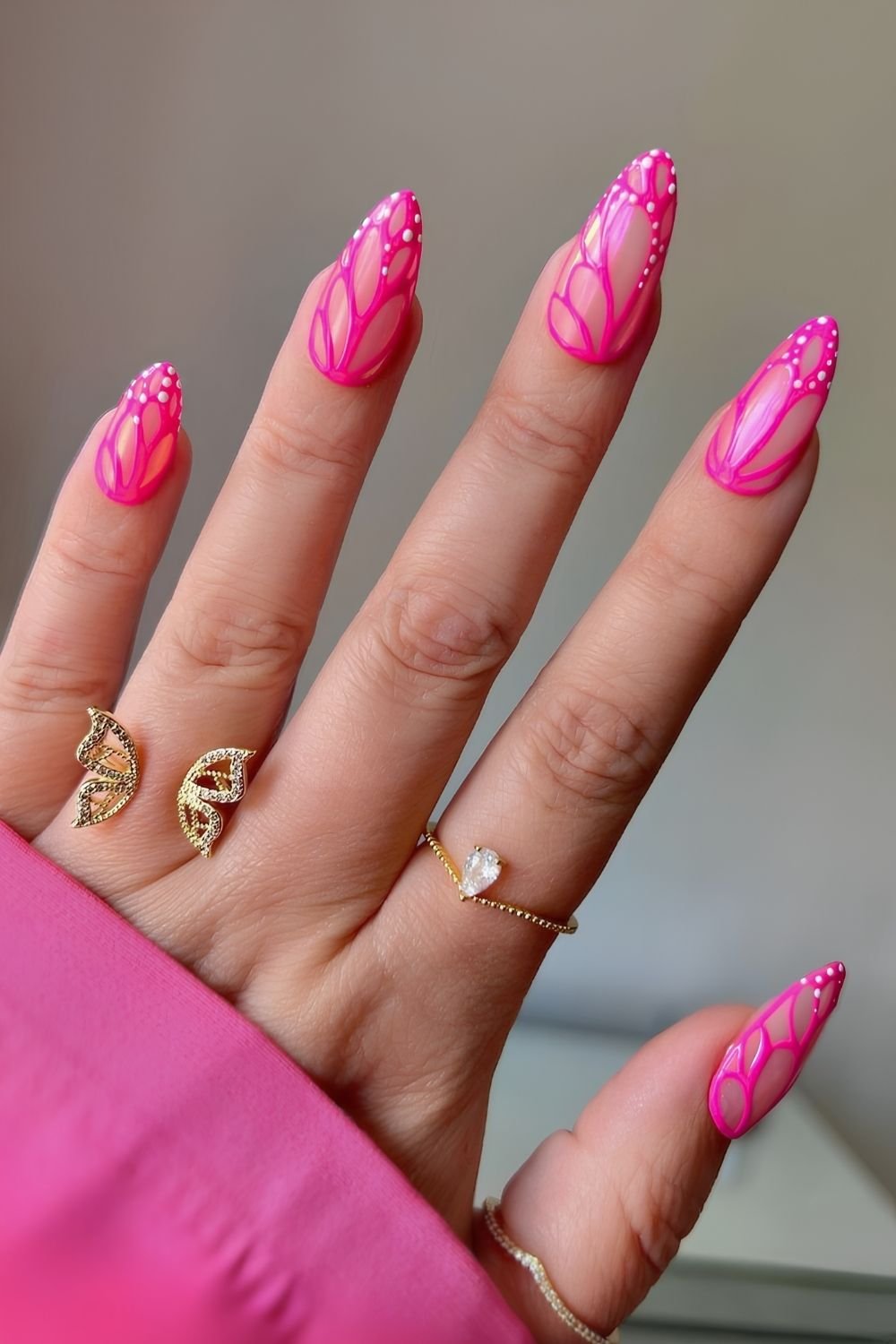 Hot pink butterfly art nails