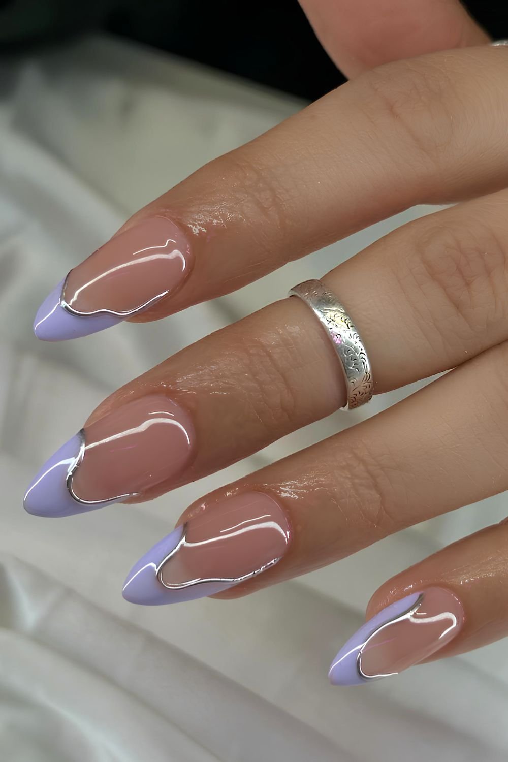 Lavender abstract French manicure