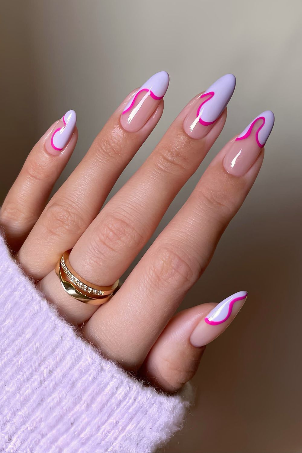 Lavender abstract tips with hot pink outlines