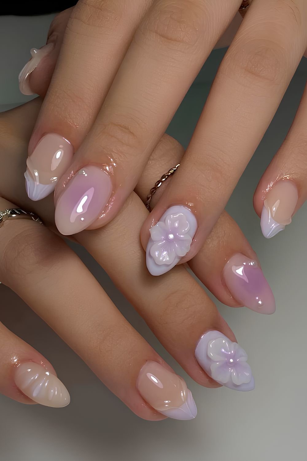 Lavender and lilac 3D floral nails