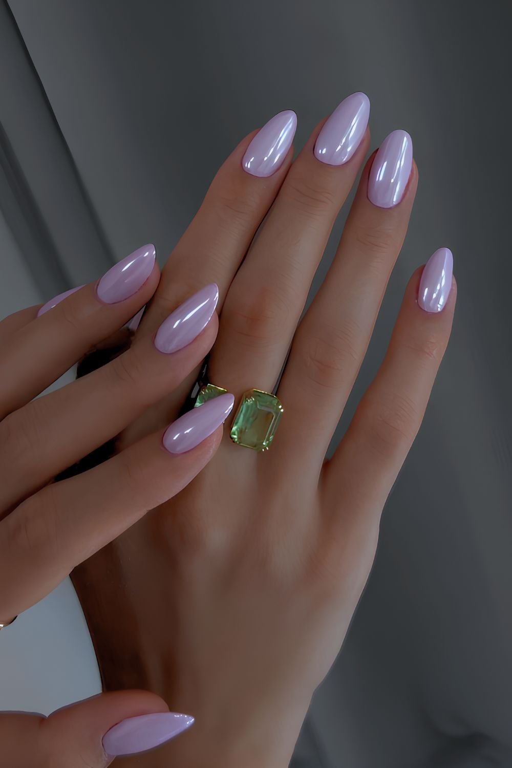 Lavender chrome-effect nails