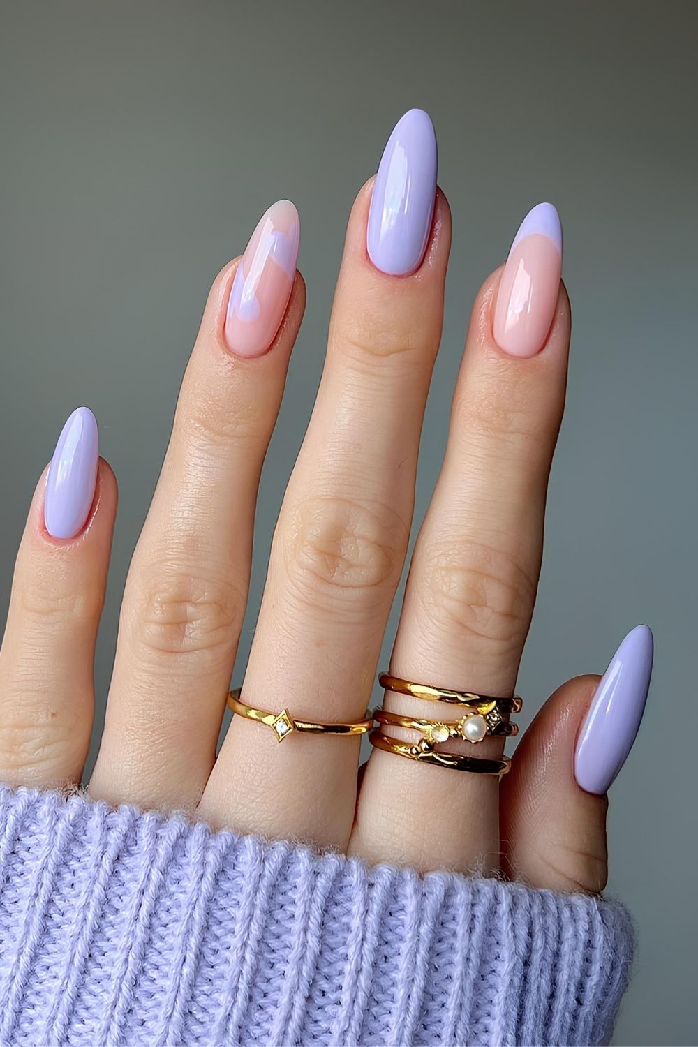 Lavender nails with heart accents
