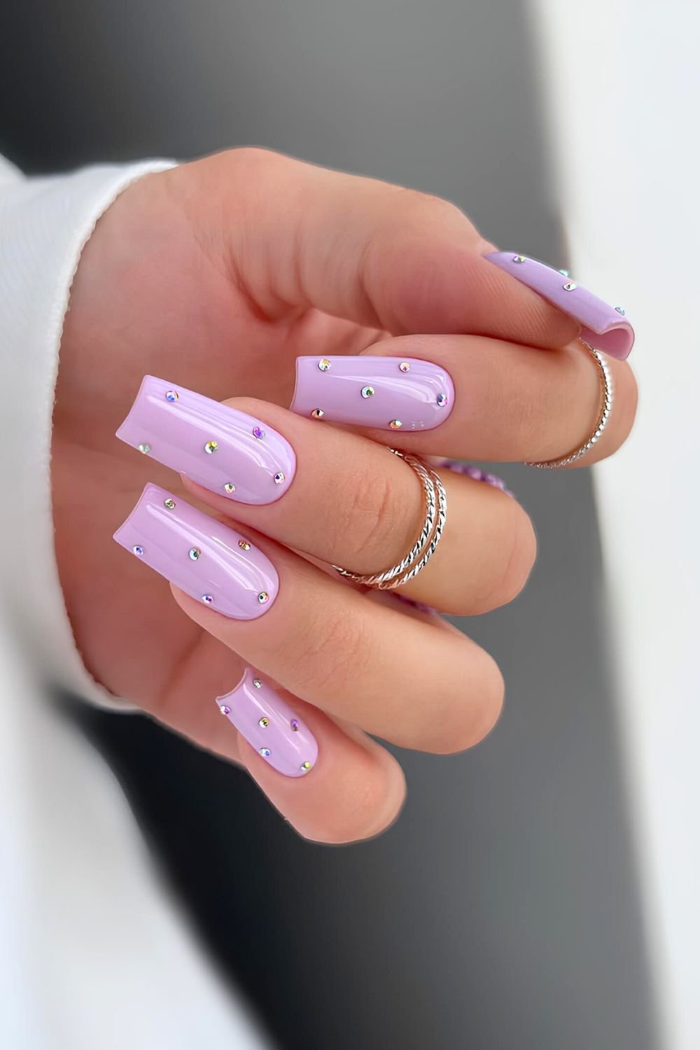Lavender rhinestone nails