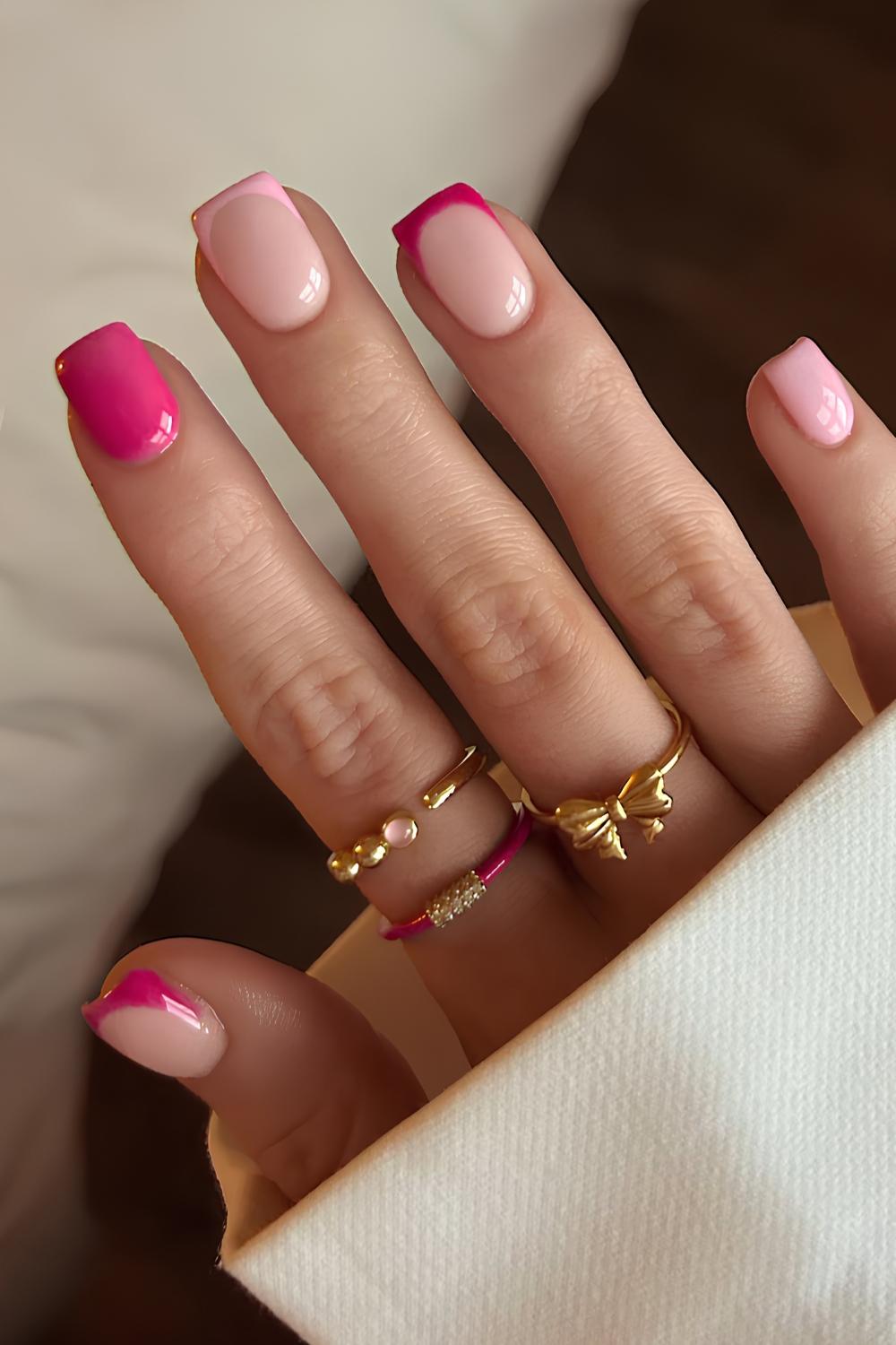 Light and hot pink short manicure