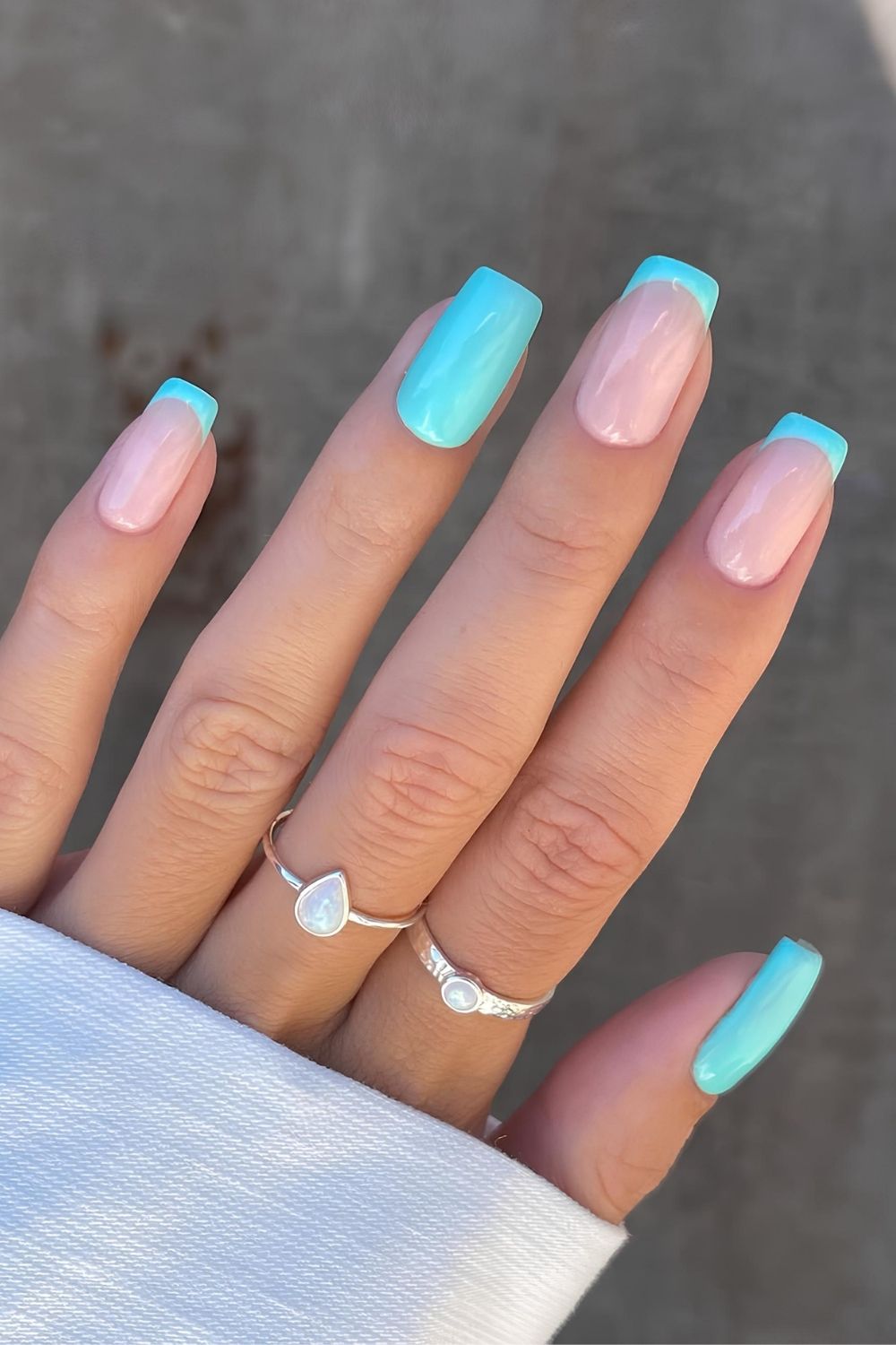 Light blue mix of French and solid nails