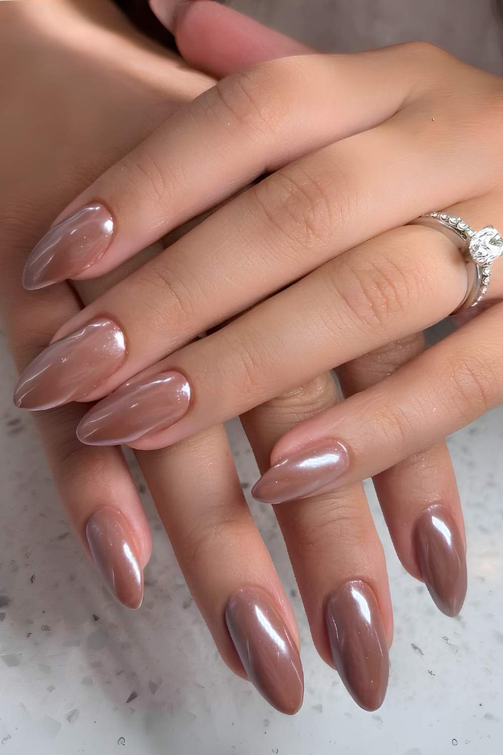 Light brown chrome nails