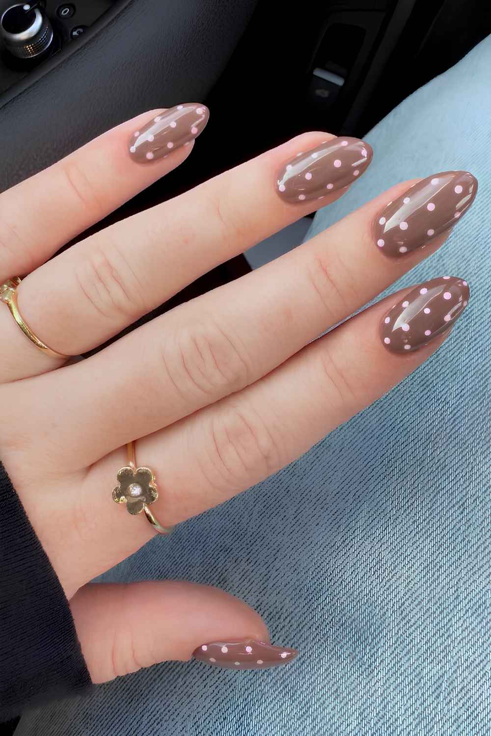 Light brown polka dot nails