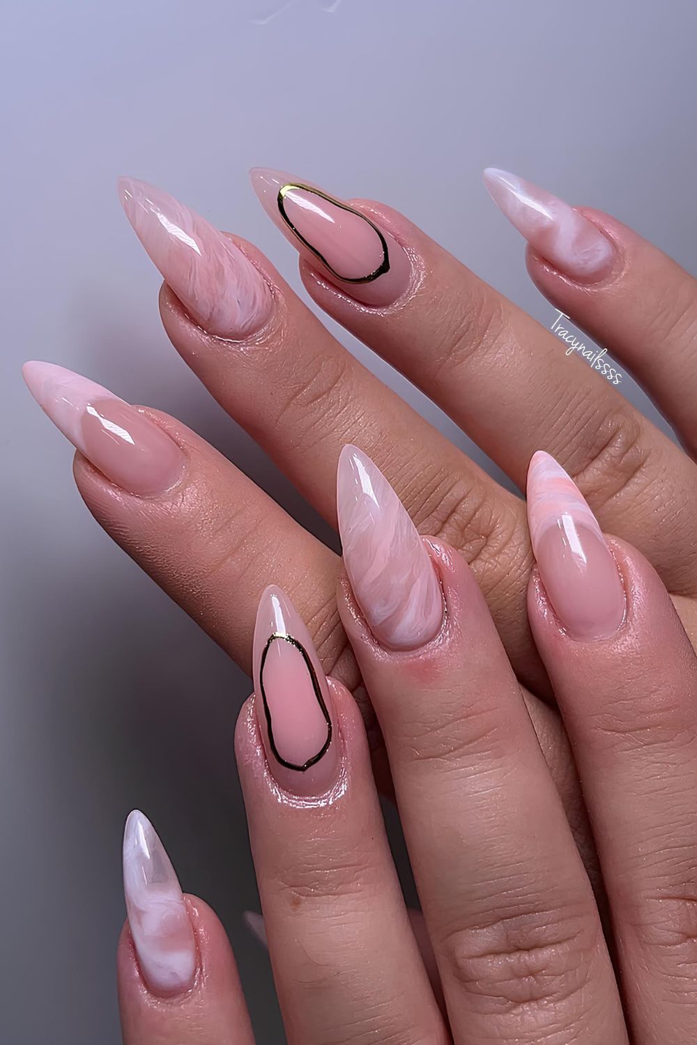 Light pink marble manicure