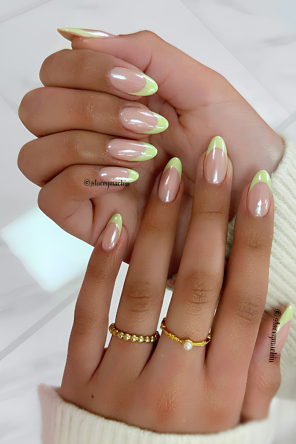 Matcha green chrome French mani