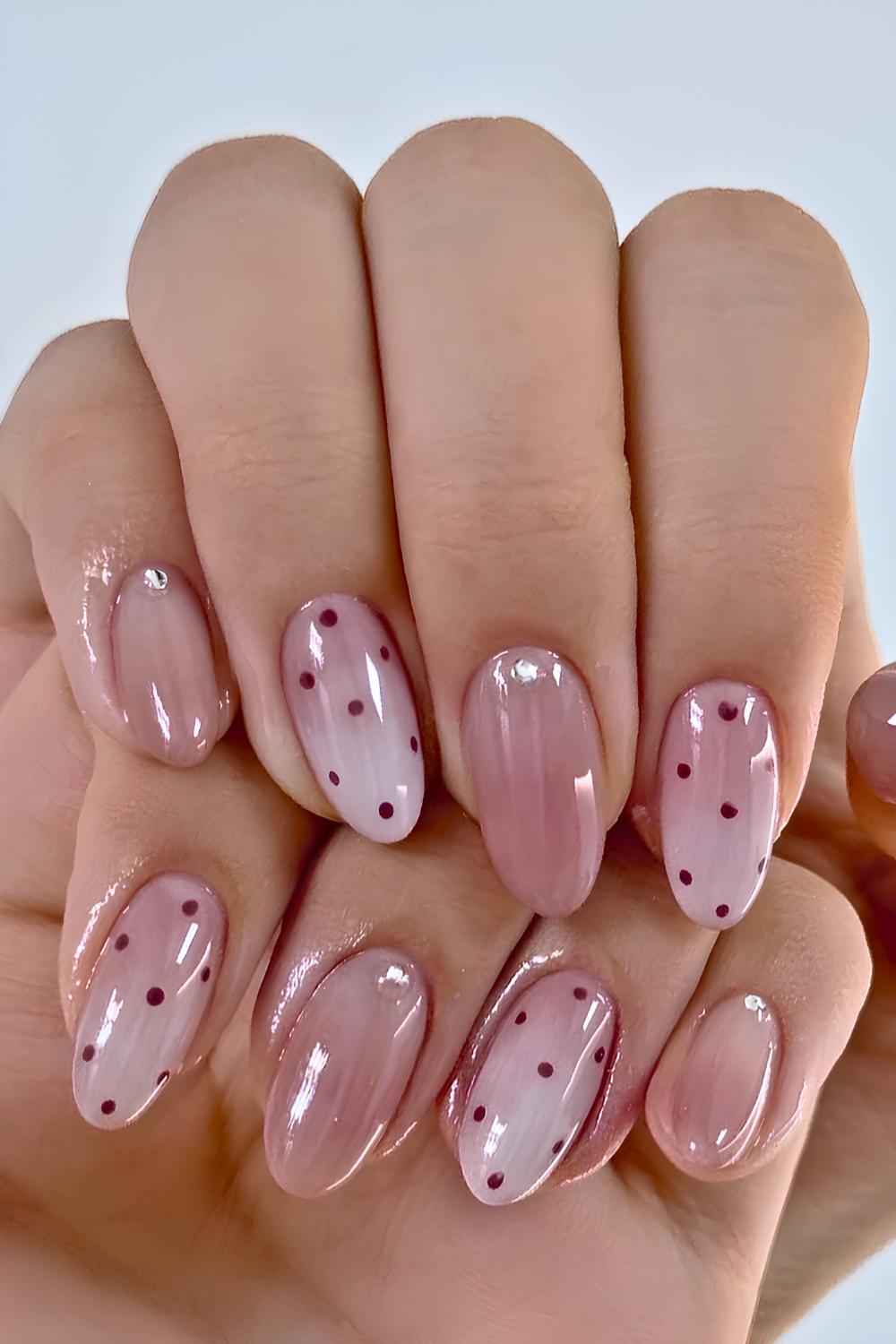 Mauve gradient mani with polka dots