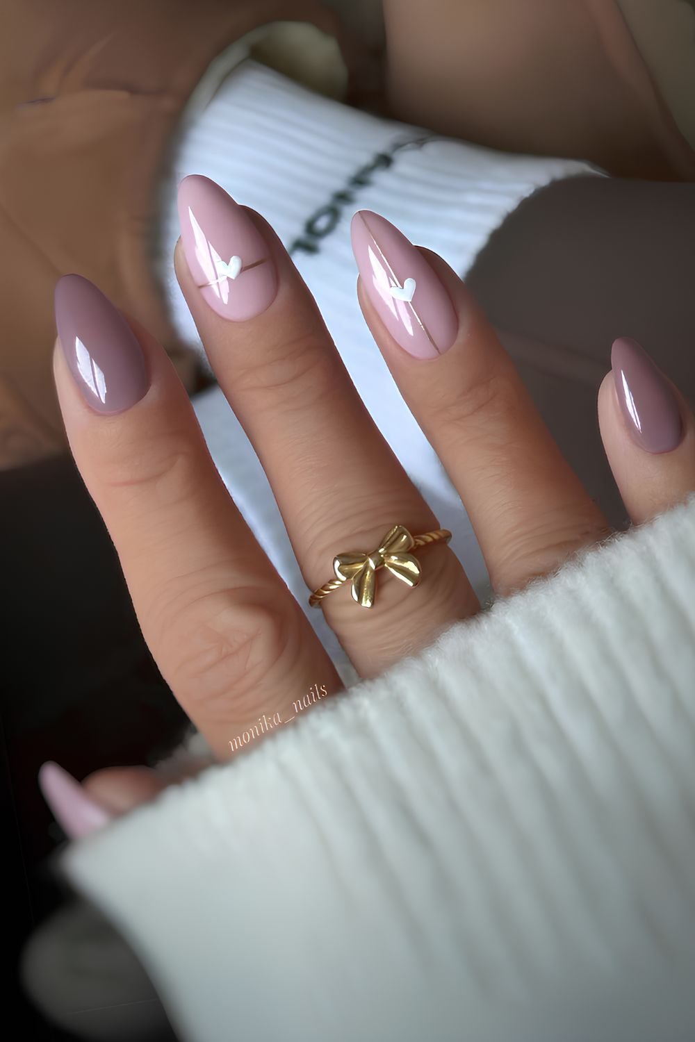 Mauve nails with heart art