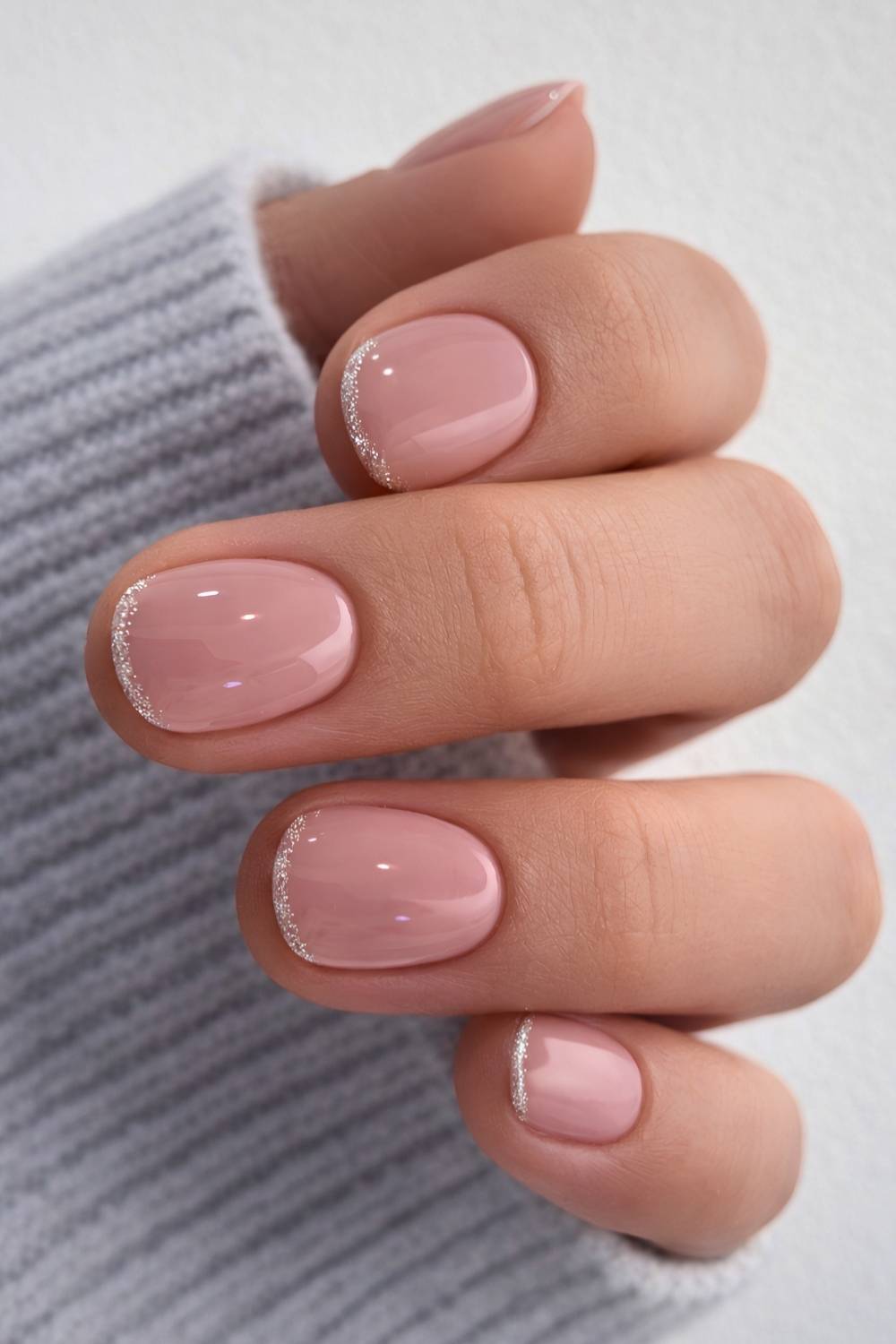 Micro silver glitter French tip nails