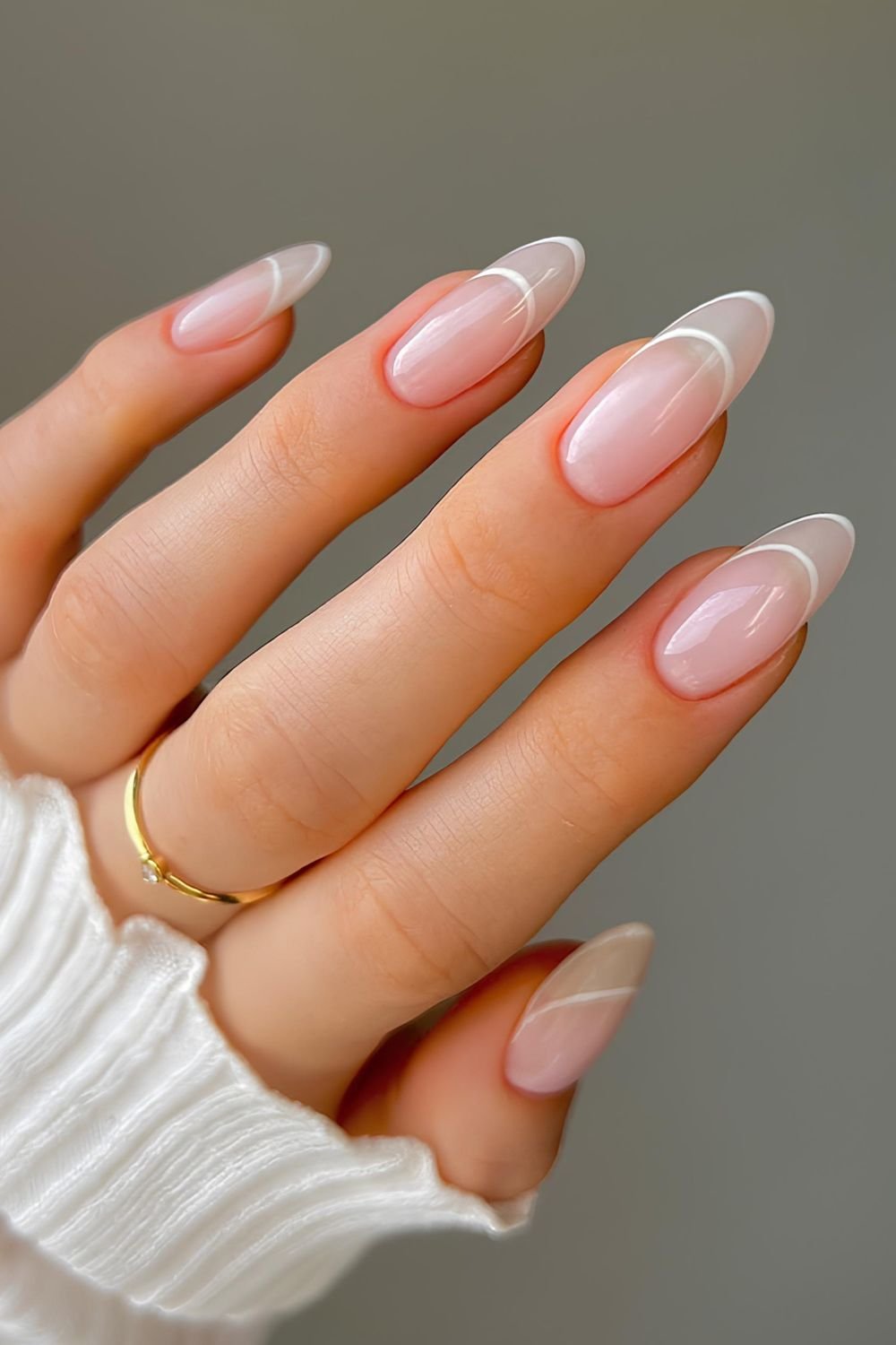 Milky French nails with double tips