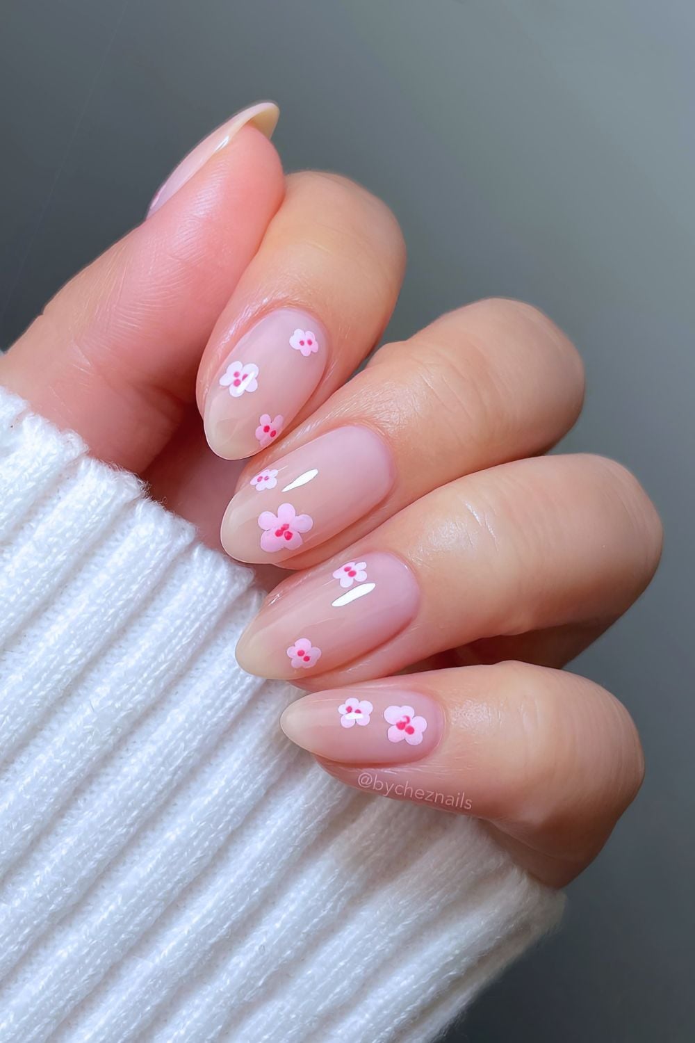 Milky nails with cherry blossom art