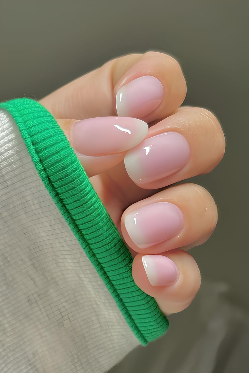 Milky pink and white frombre mani