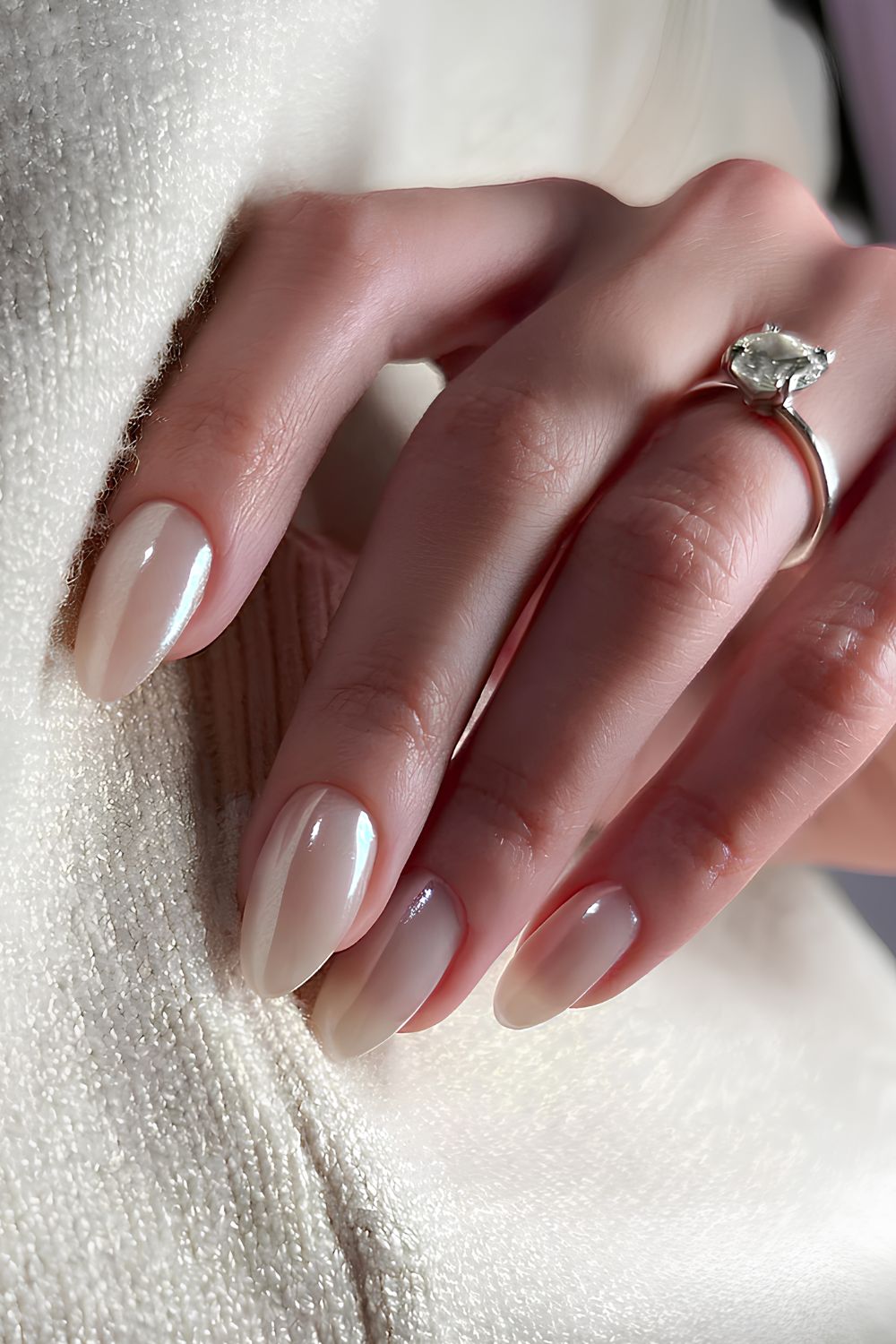 Milky white chrome mani