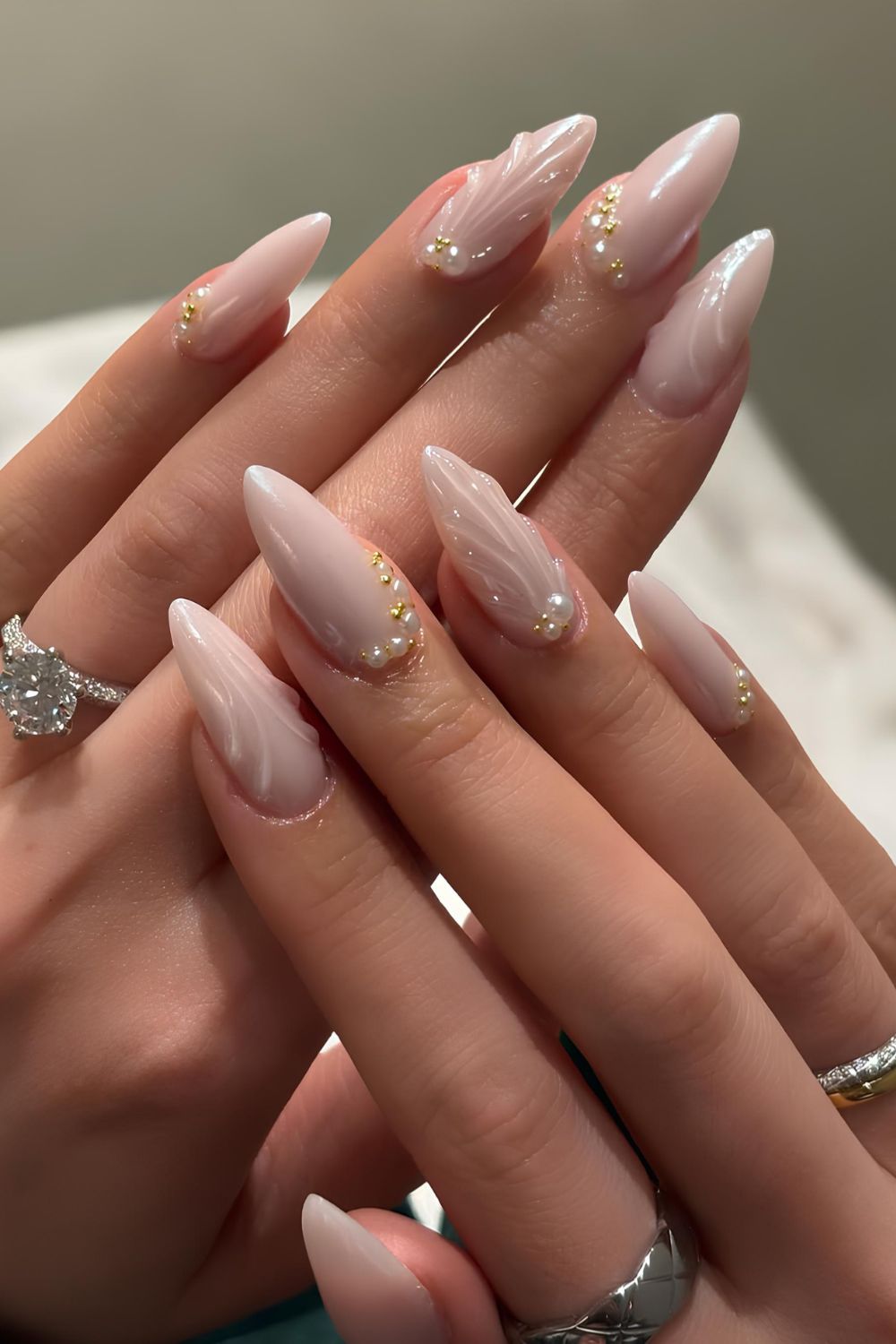 Milky white mermaidcore nails