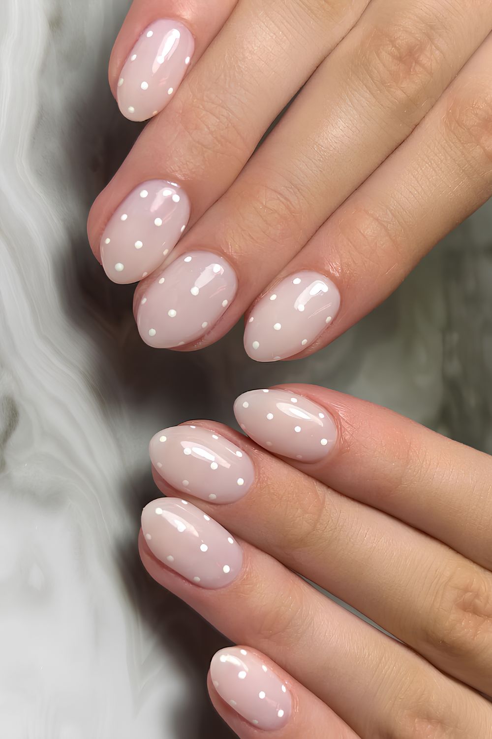 Milky white nails with micro dots