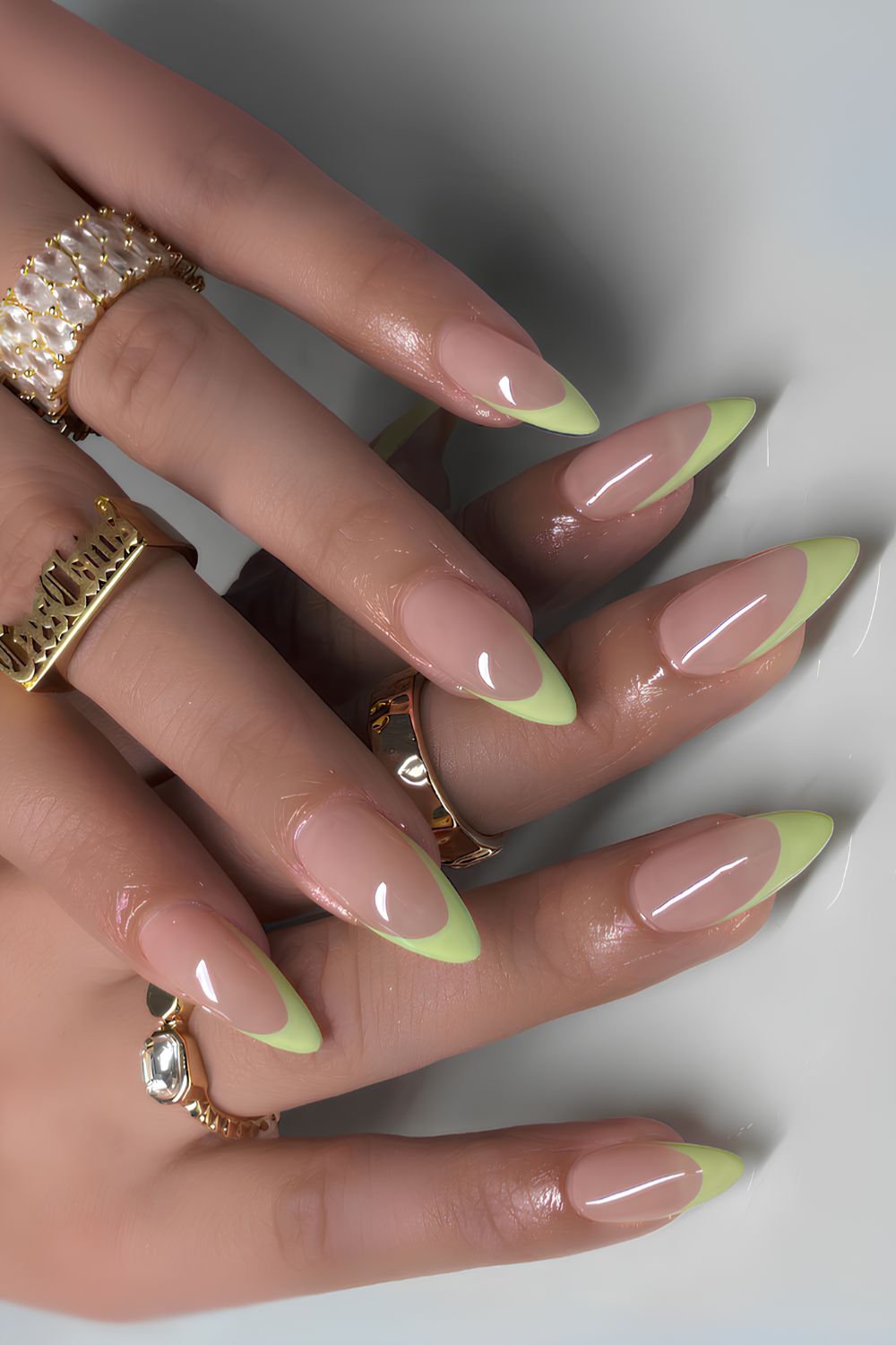 Mint green deep French manicure