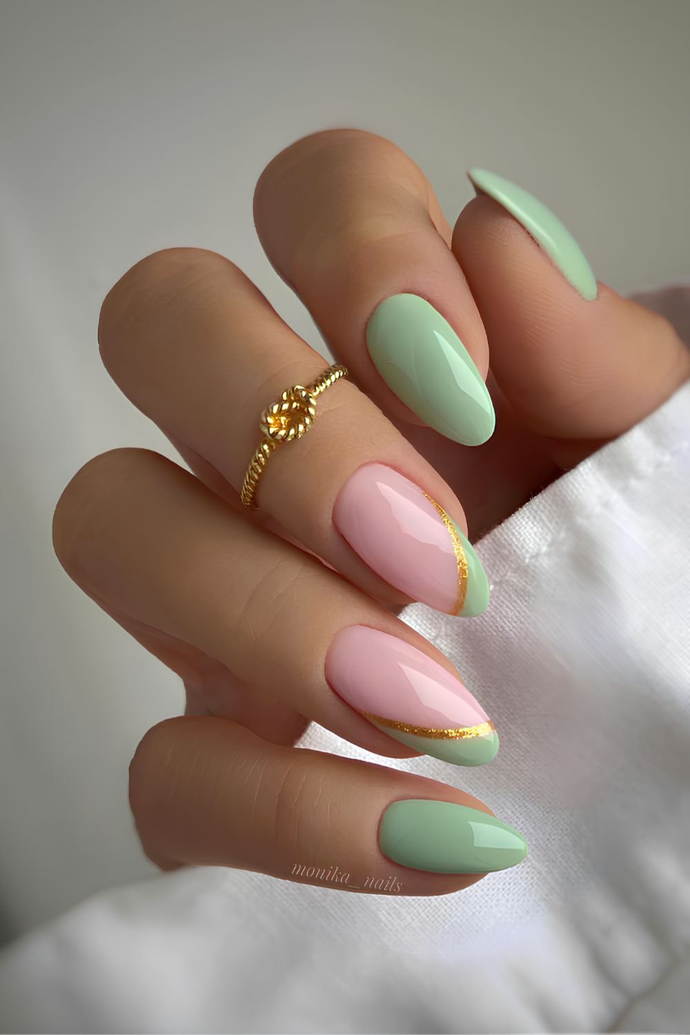 Mint green nails with glitter accents