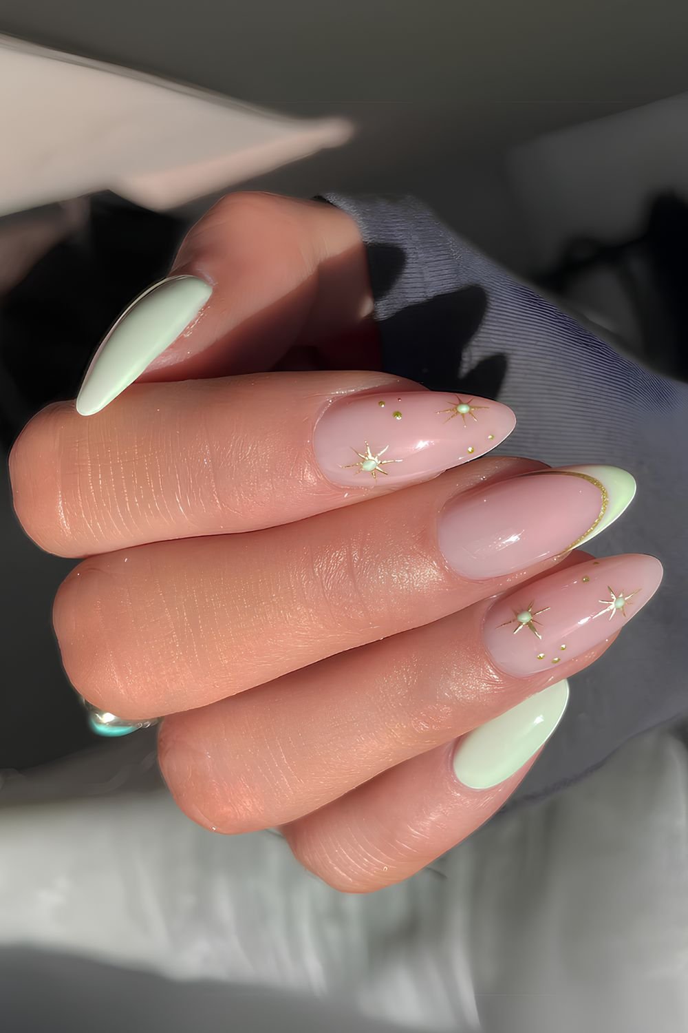 Mint green nails with star art
