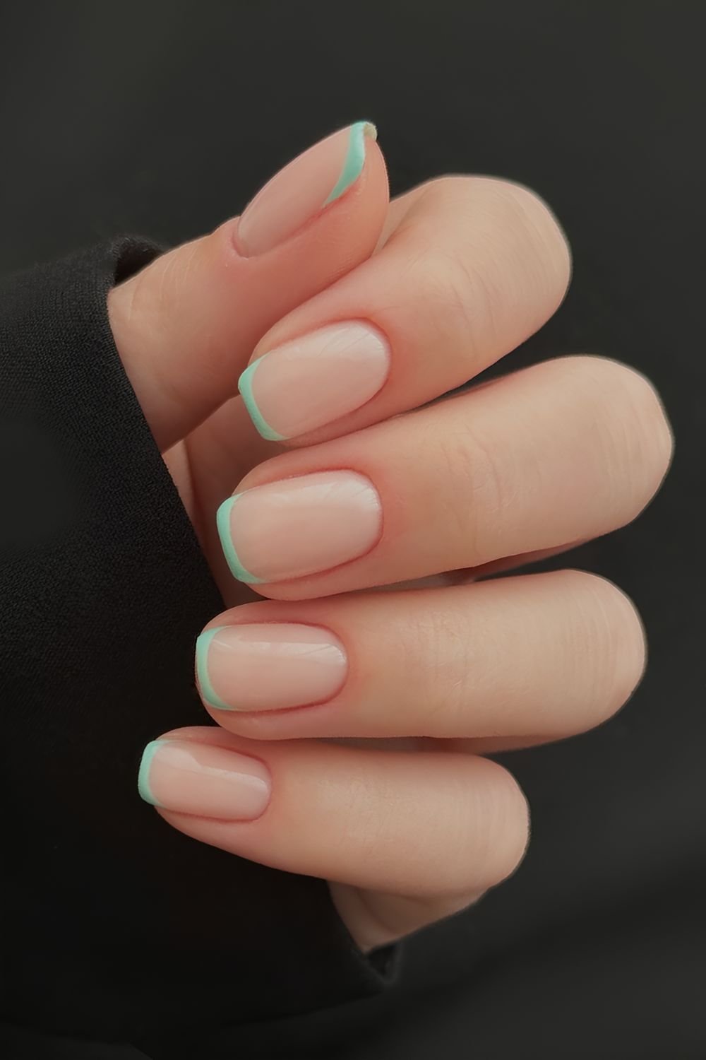 Mint green short French manicure