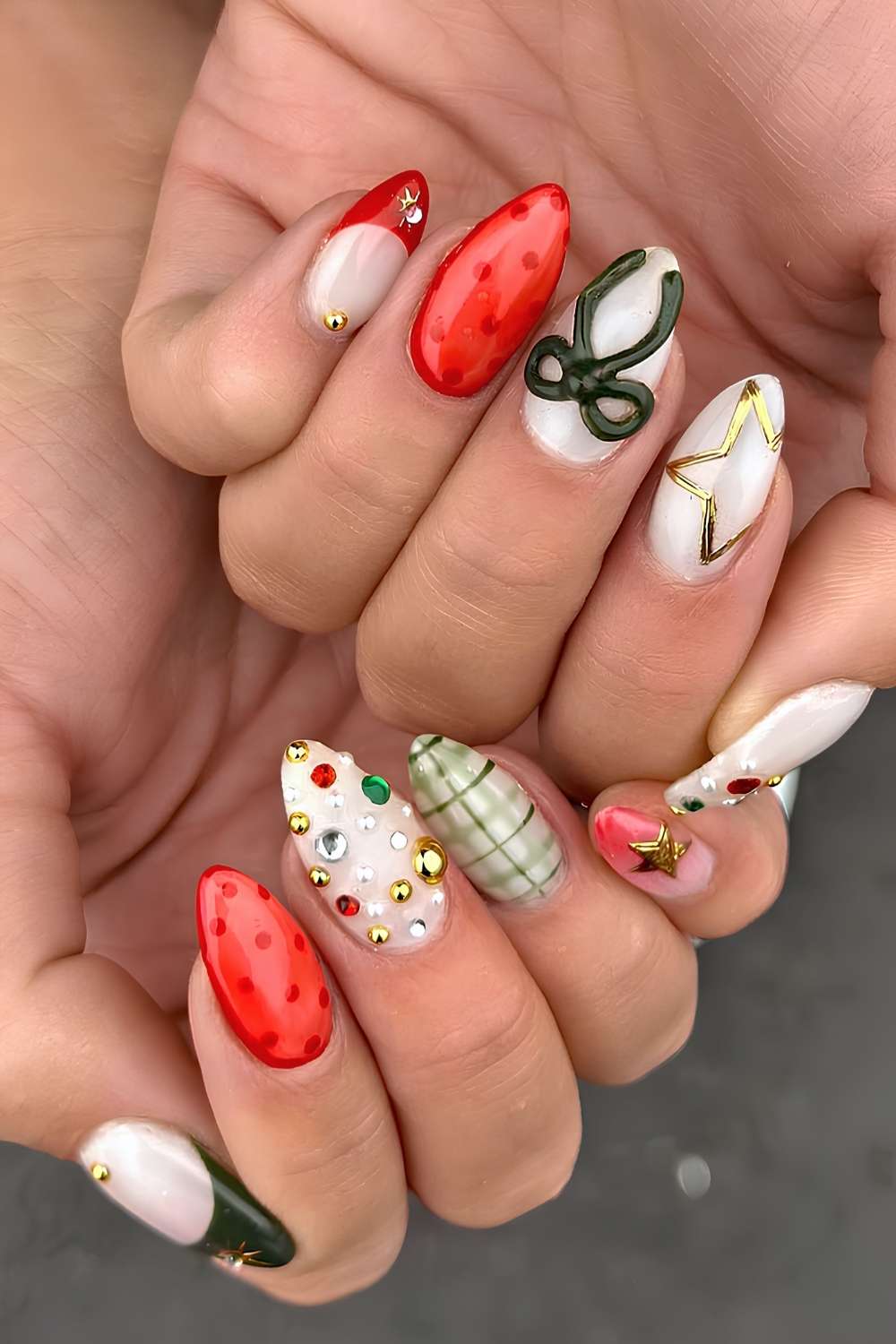 Mismatched colorful nails with Christmas details