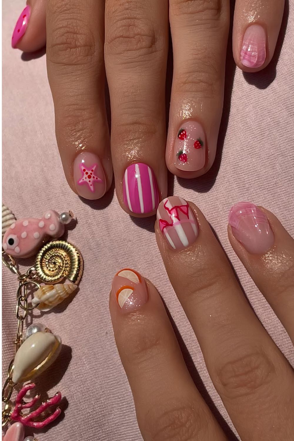 Mismatched stripe and starfish nails