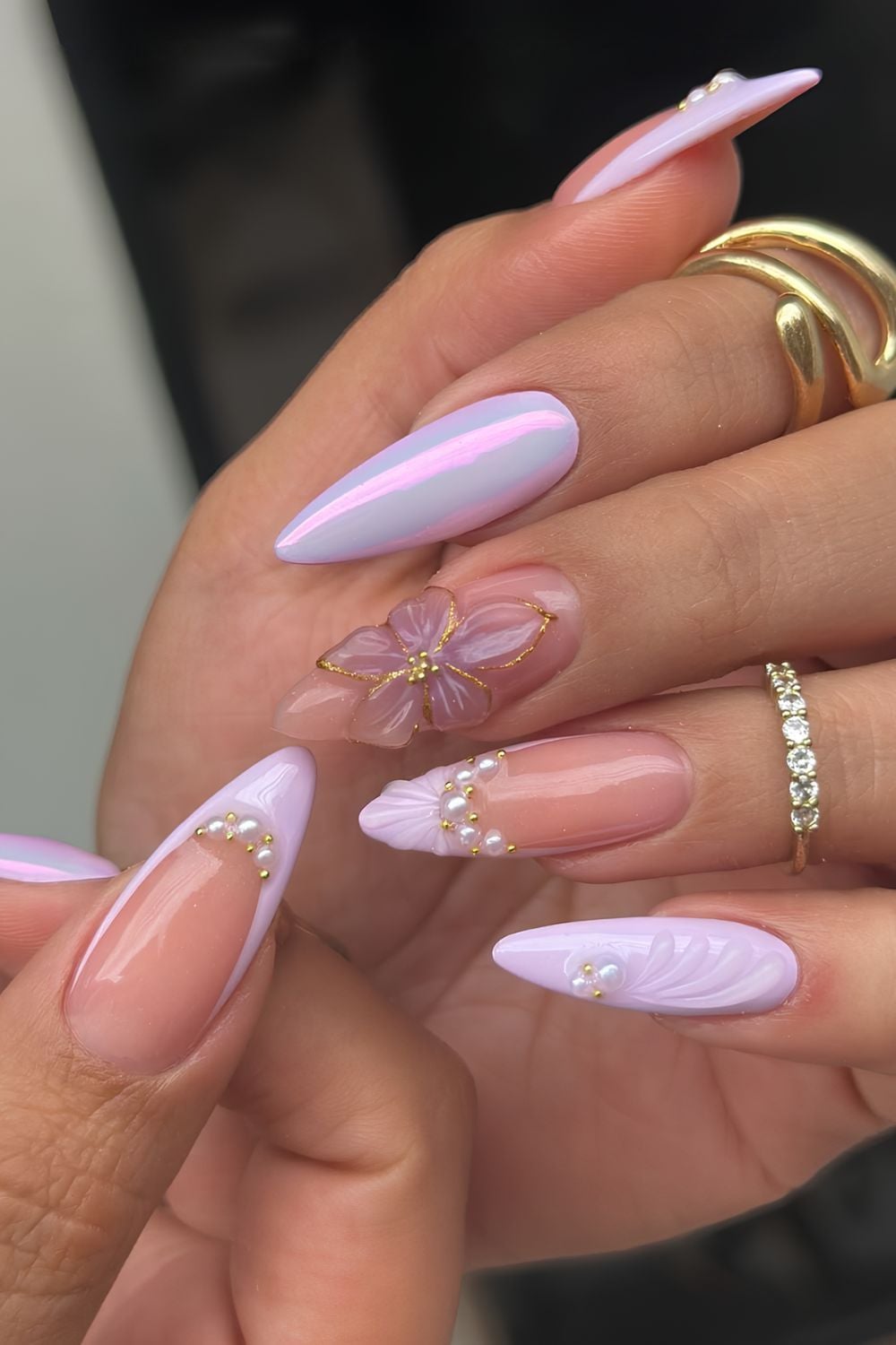 Mix and match lavender nail design