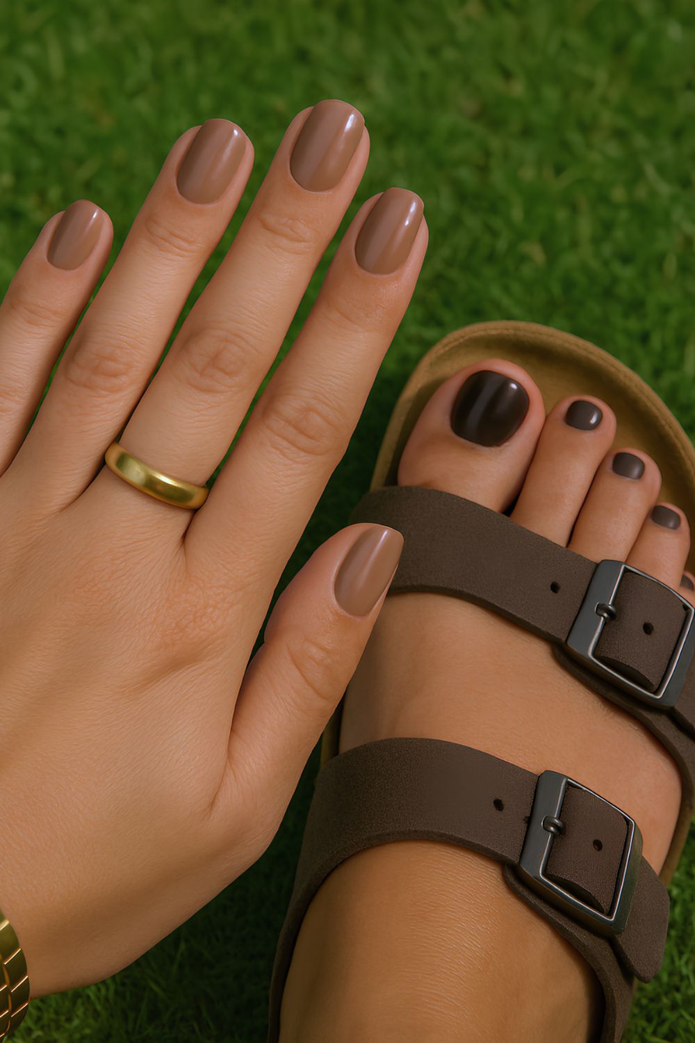 Mocha mousse manicure and brown pedicure