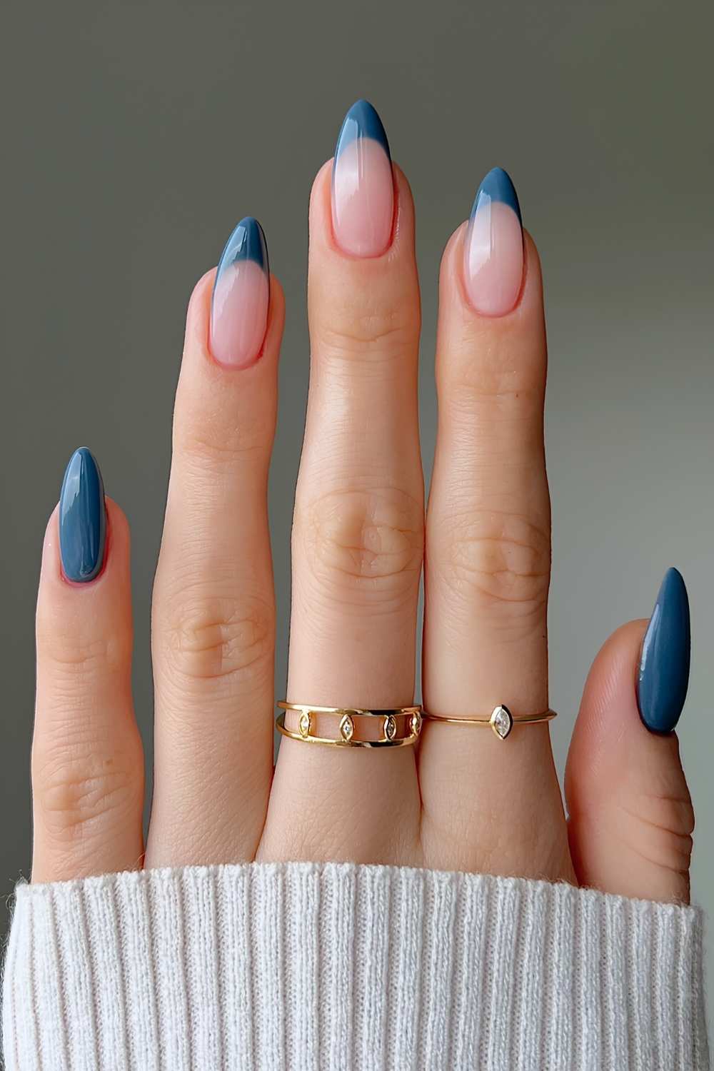 Moody blue mani with accent French tips