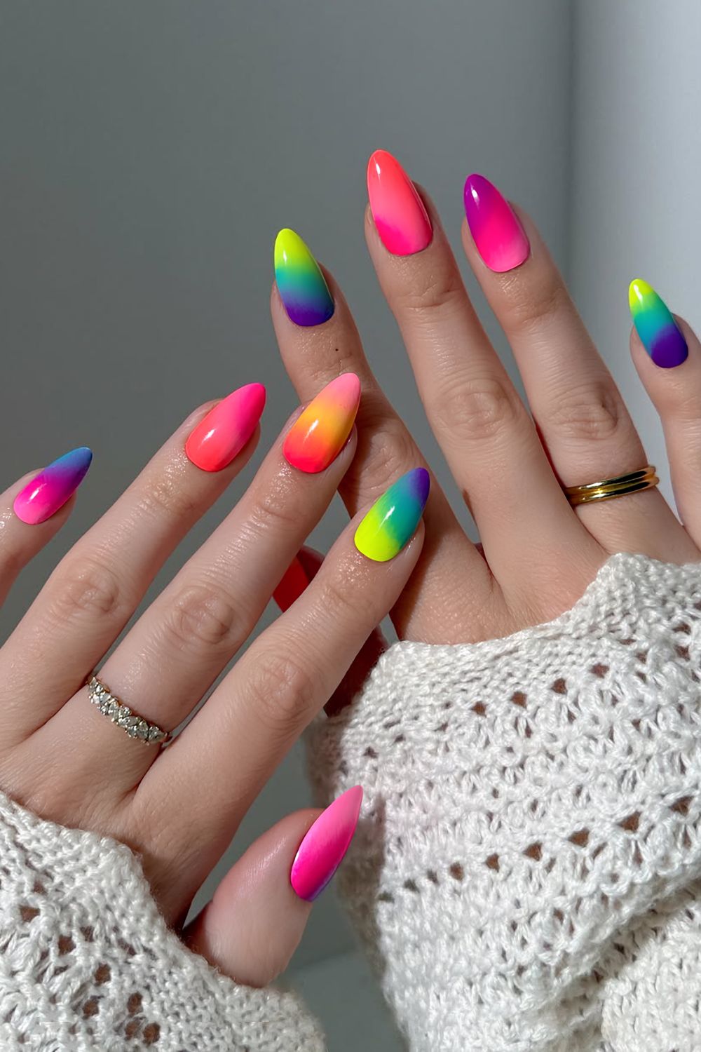 Multicolored neon gradient nails