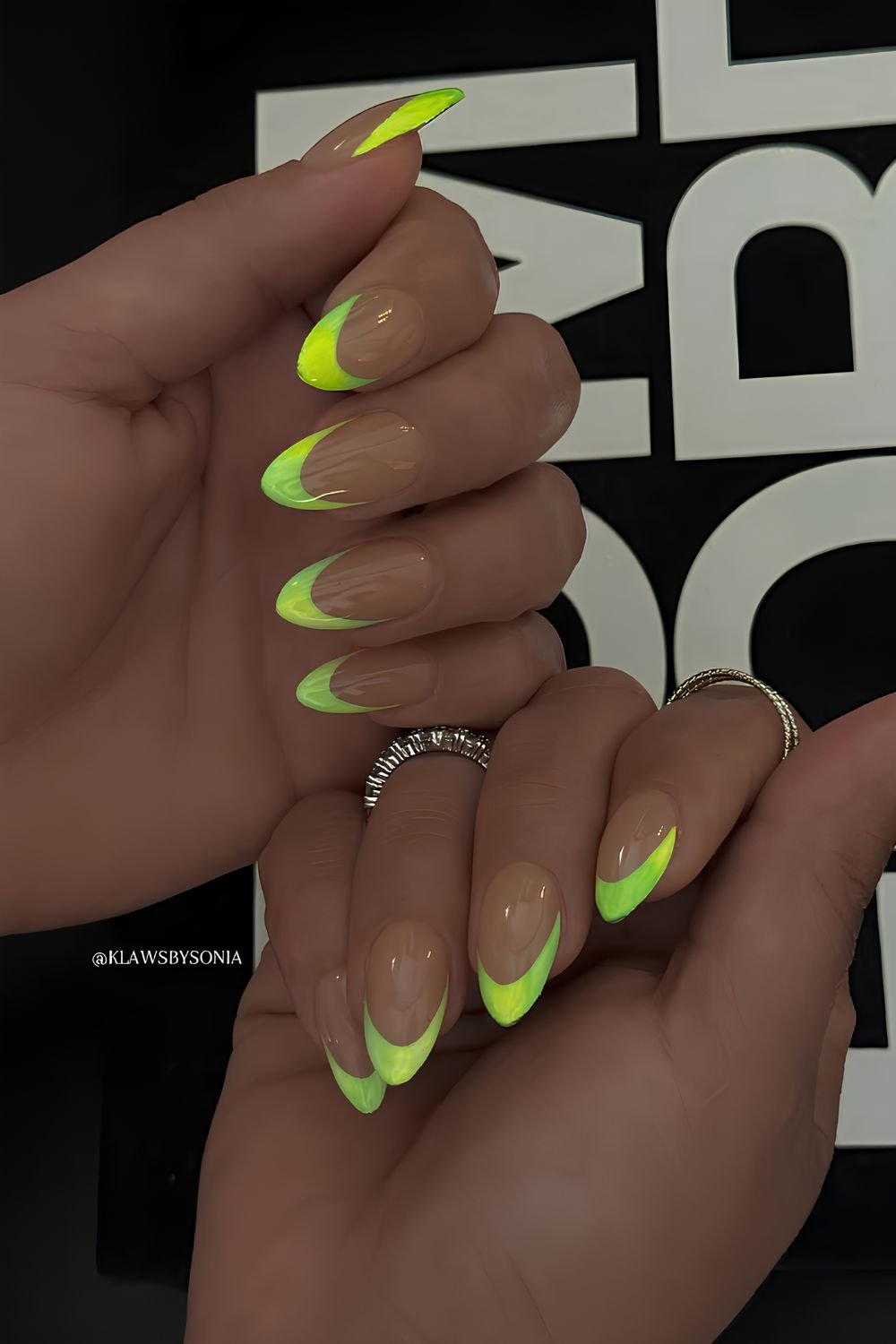 Neon green French mani