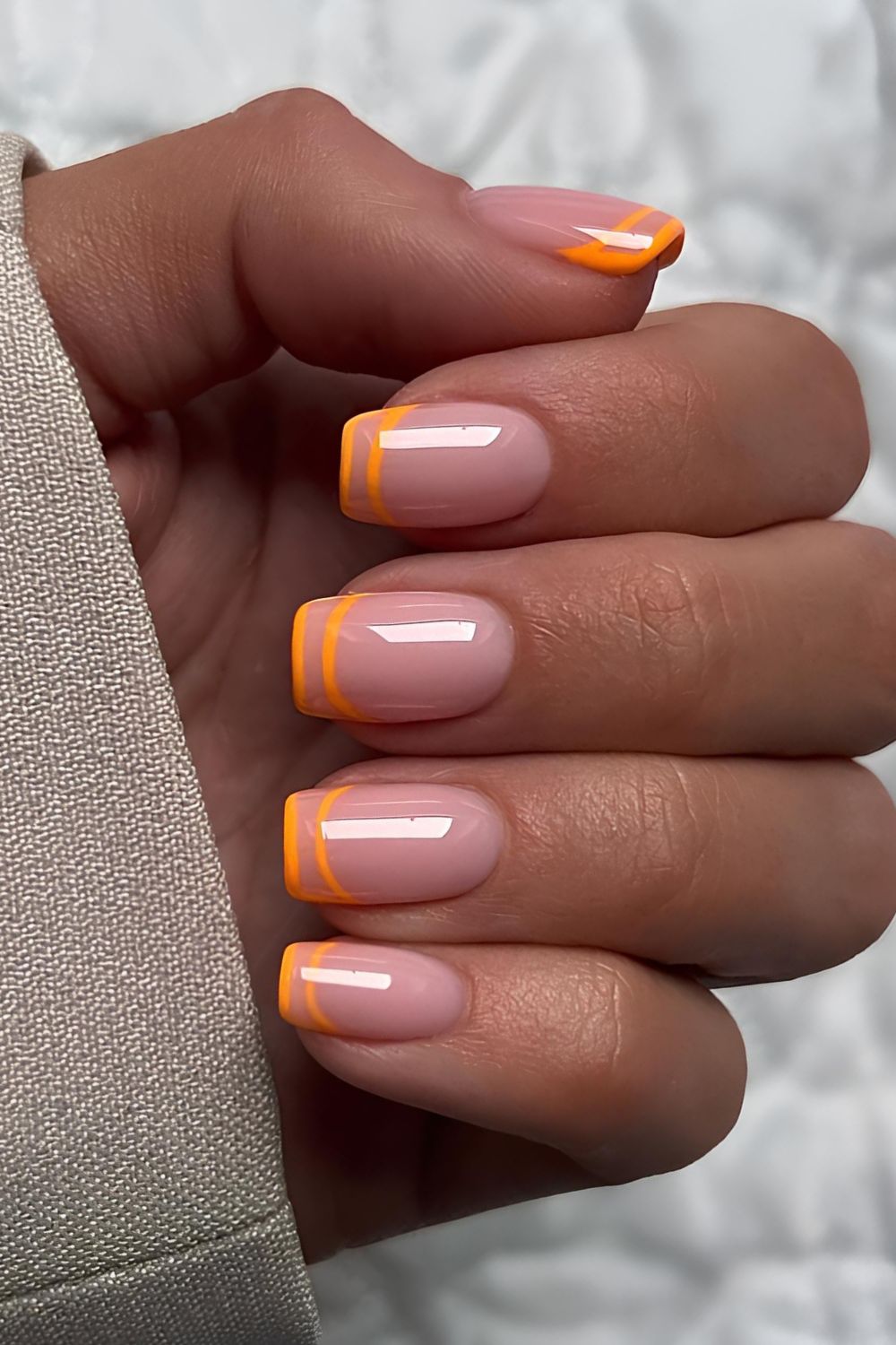 Neon orange double French nails