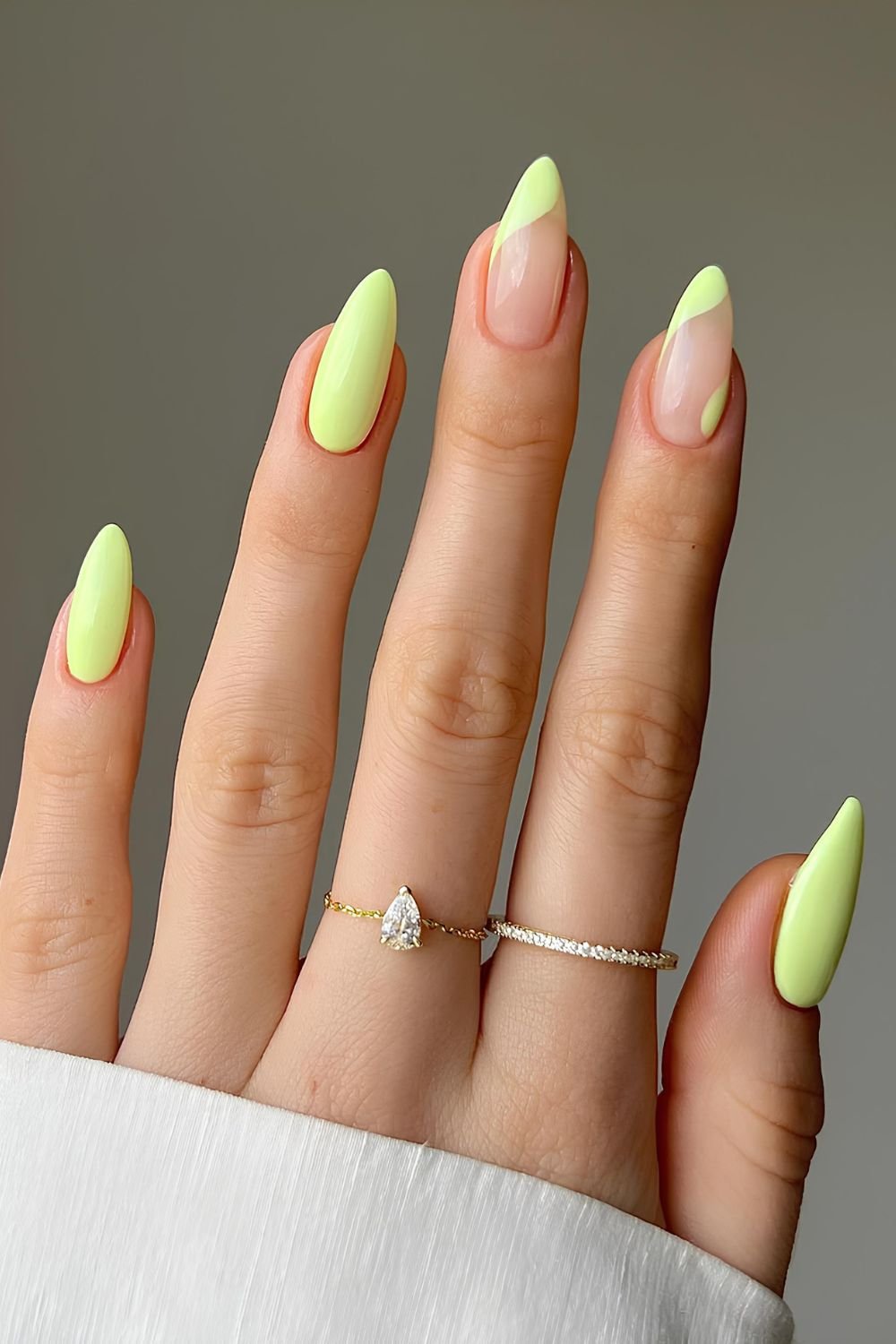 Neon yellow nails with side french tips