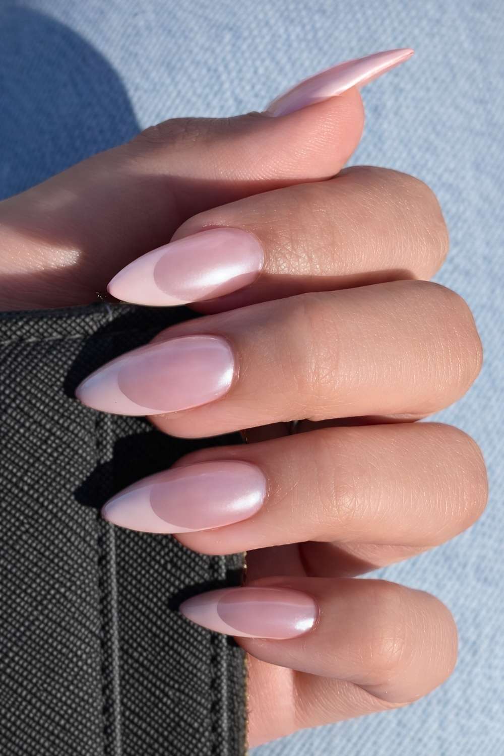 Neutral French nails with chrome finish