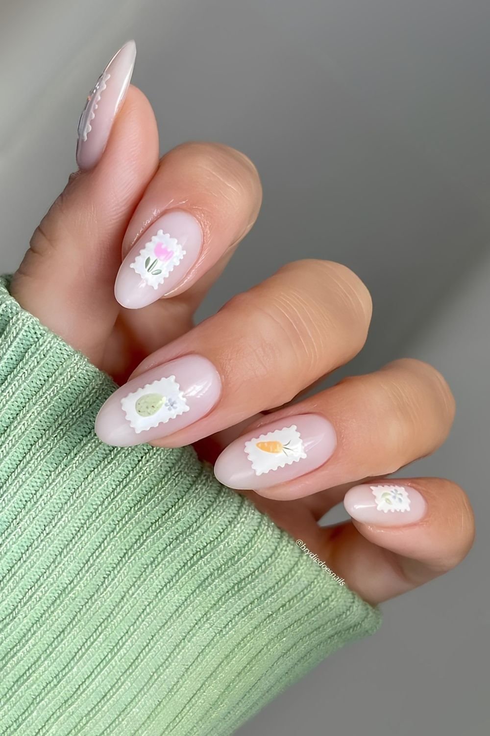 Neutral milky base with easter motive stamps