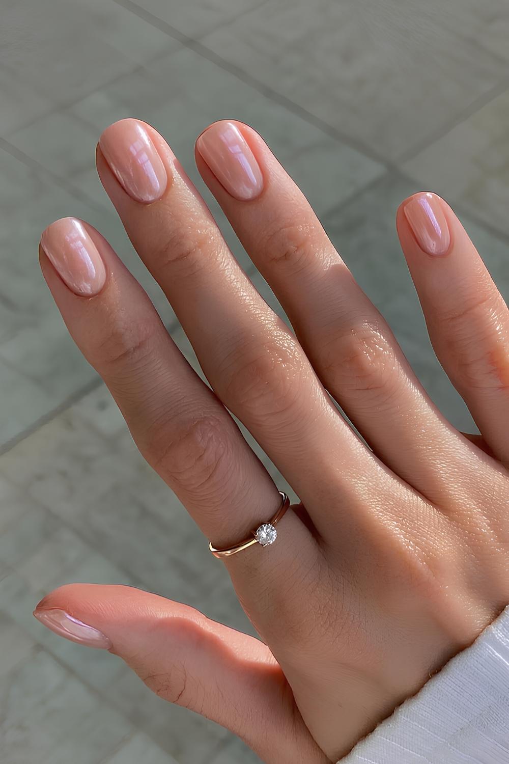 Nude chrome manicure