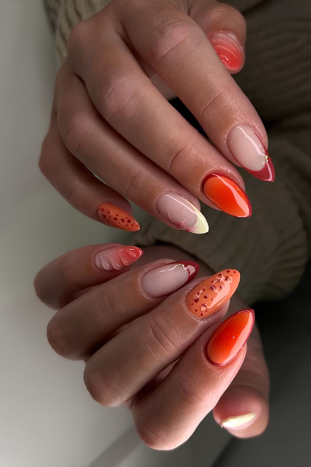 Orange and red mix and match mani